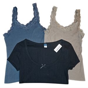 Lace Trim Tanks And Pointelle Tee Bundle S